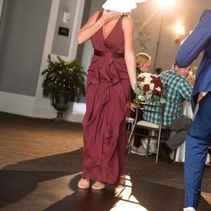 VERA WANG Chiffon and Silk Belted Ruffle Dress